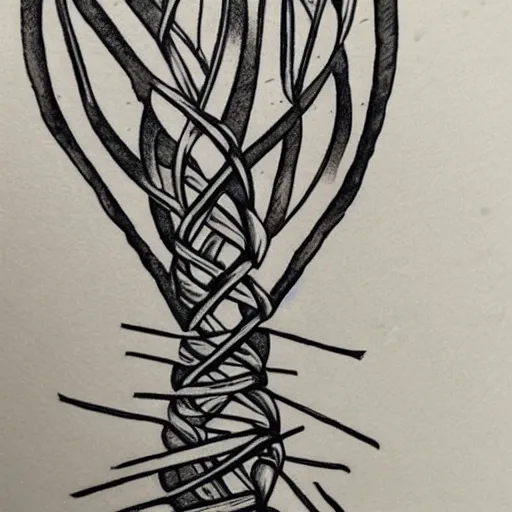 Prompt: tattoo design depicting a tree whose trunk turns into the dna double helix at the stem