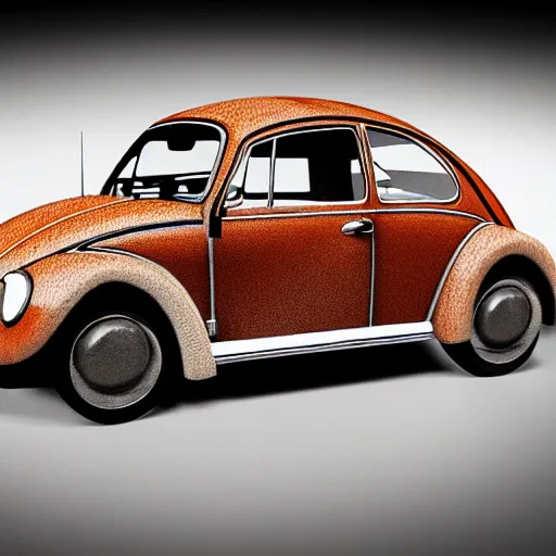 Image similar to a clay model of an old vw beetle, high quality, high resolution,very detailed and intricate, studio soft lighting, ambient occlusion