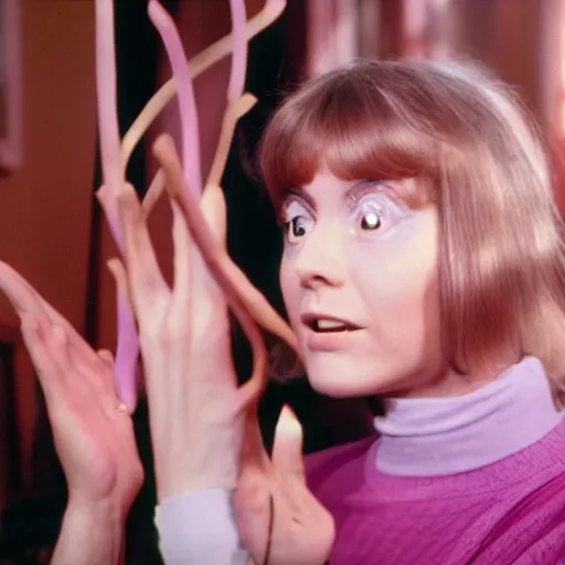 Image similar to woman enters a nostril cult, 1977 live-action children's tv show, color