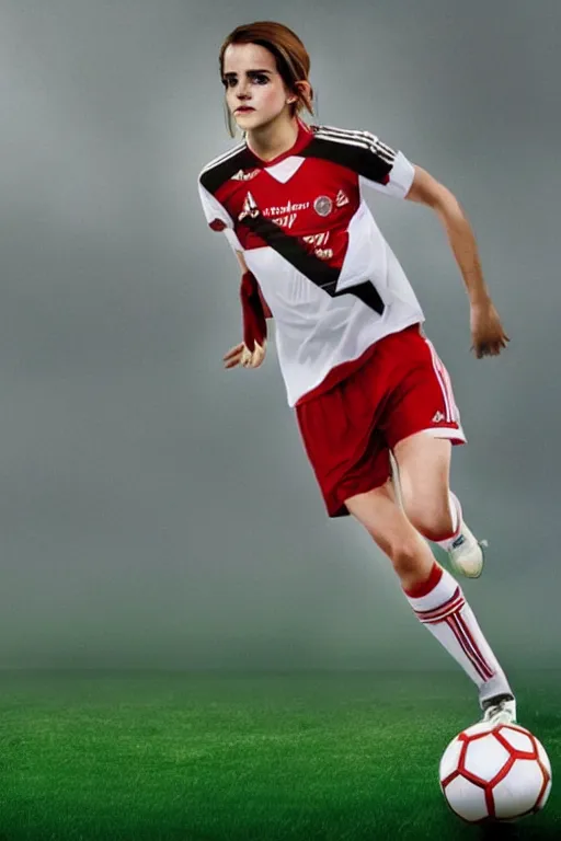 Image similar to emma watson as lokomotiv football player, hyper realistic, highly detailed