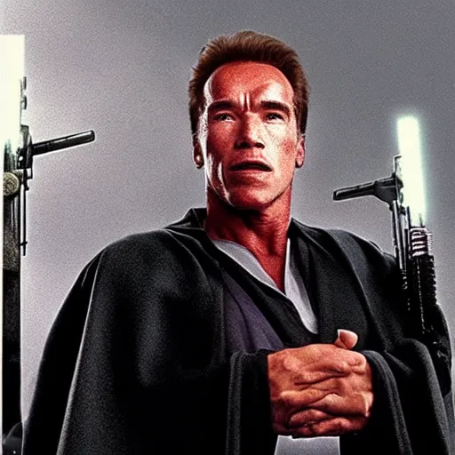 Prompt: Arnold Schwarzenegger as a jedi