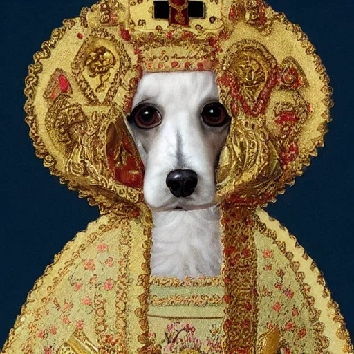 Image similar to a poodle dressed as an italian queen, italo - byzantine, 1 0 0 0 ce