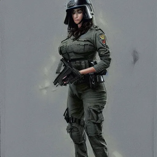 Image similar to kim kardashian as a cop, police uniform, full body view, full pov, haunted house interior, pretty, aesthetic, dust molecules, matte detailed photo, DeviantArt, Artstation, by donato giancola, ralph horley, loish, cinematic lighting