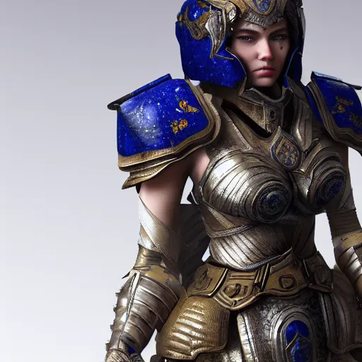 Image similar to beautiful warrior with lapis lazuli armour, highly detailed, 4k, HDR, award-winning, octane render, artstation