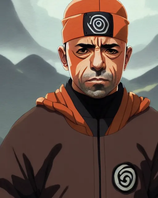 Image similar to joe rogan in naruto as a hidden leaf village ninja, close up portrait, details, sharp focus, illustration, by jordan grimmer and greg rutkowski, trending artstation, pixiv, digital art