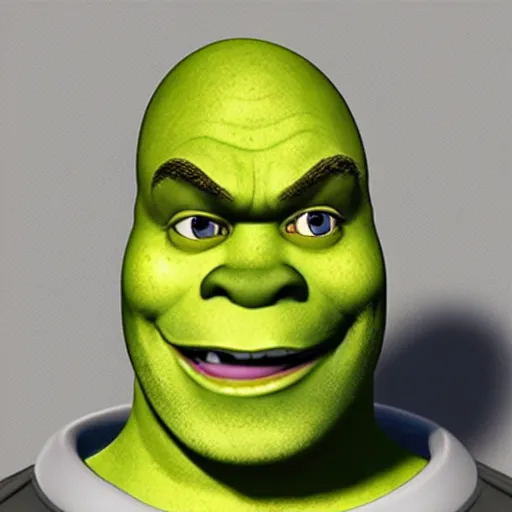 Prompt: Shrek with red eyes, head shot