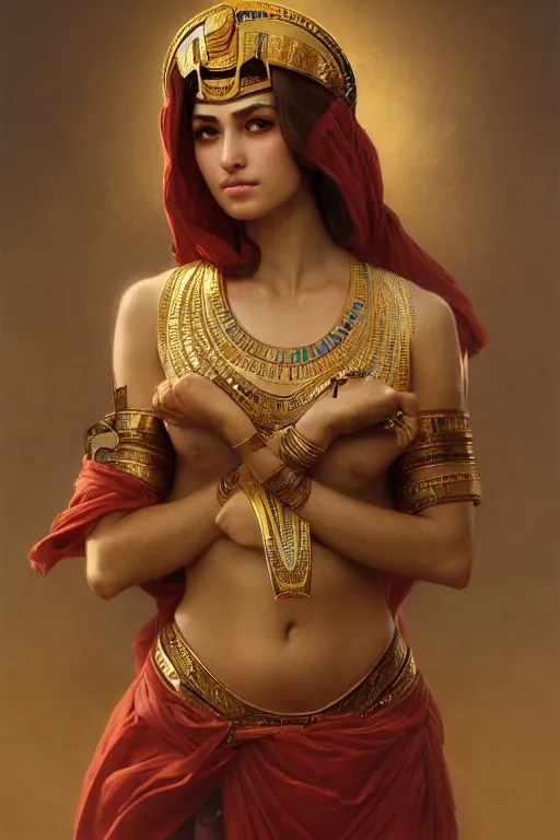 Image similar to Jessica Kahawaty as a beautiful egyptian princess, gorgeous, portrait, powerful, intricate, beautiful, masterpiece, elegant, volumetric lighting, digital painting, highly detailed, artstation, sharp focus, illustration, William-Adolphe Bouguereau, Hajime sorayama, ruan jia