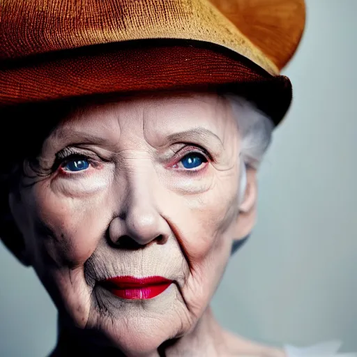 Prompt: old scarlett johannson actress at age 9 0 years old, color ( sony a 7 r iv, symmetric balance, polarizing filter, photolab, lightroom, 4 k, dolby vision, photography award ), vogue, perfect face