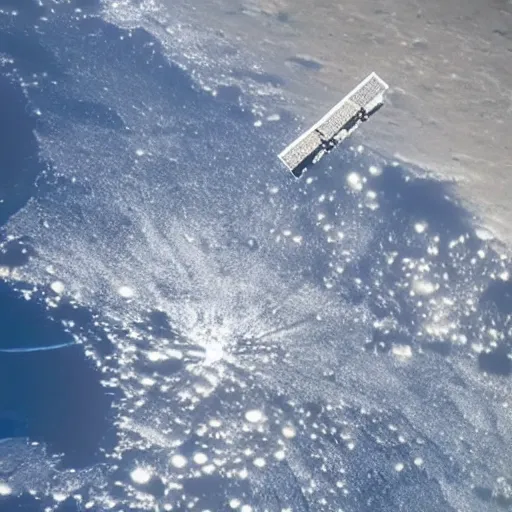 Image similar to view from the international space station window as a large asteroid strikes the surface of the earth.