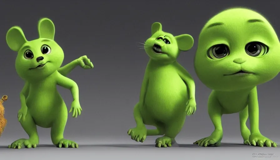 Image similar to very very very cute green baby animals by Max Kostenko and Bobby Chiu, disney, pixar, MPC, Framestore, character design for animation, uplight, a lineup of characters, big disney eyes, symmetrical yellow eyes, cuteness, 3d render, octane rendered, highly detailed, cinematic lightning, rendered by maya and houdini, highly detailed, unreal engine, Trending on Artstation, octane render, 4k, 8k, HD, oil on Canvas by Elena Zhurikhina and Goro Fujita and Charlie Bowater