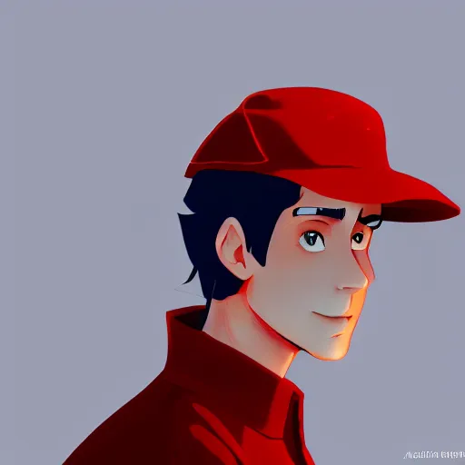 Image similar to J.D. Salinger as Holden Caulfield wearing that red hat, ambient lighting, 4k, anime key visual, lois van baarle, ilya kuvshinov, rossdraws, artstation