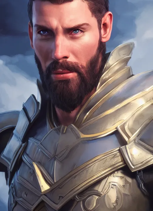 Prompt: comic book style portrait painting of a male paladin in a stunning fantasy setting, unreal 5, DAZ, hyperrealistic, octane render, dynamic lighting