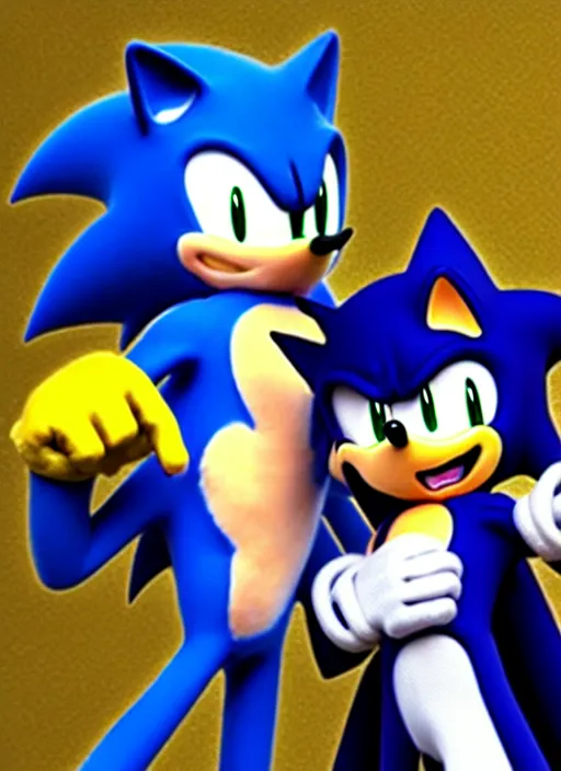 Image similar to sonic the hedgehog and jotaro kujo from jojo's bizarre adventure hanging out