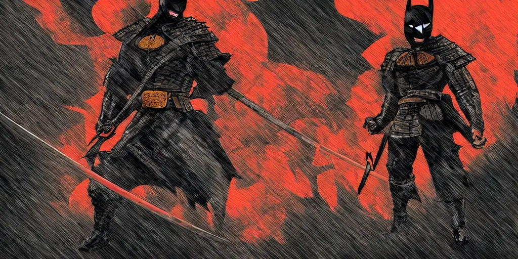 Image similar to samurai batman, gotham city, gritty style, 4 k,