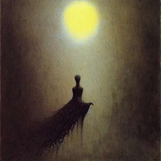 Image similar to bird girl with black wings by Beksinski