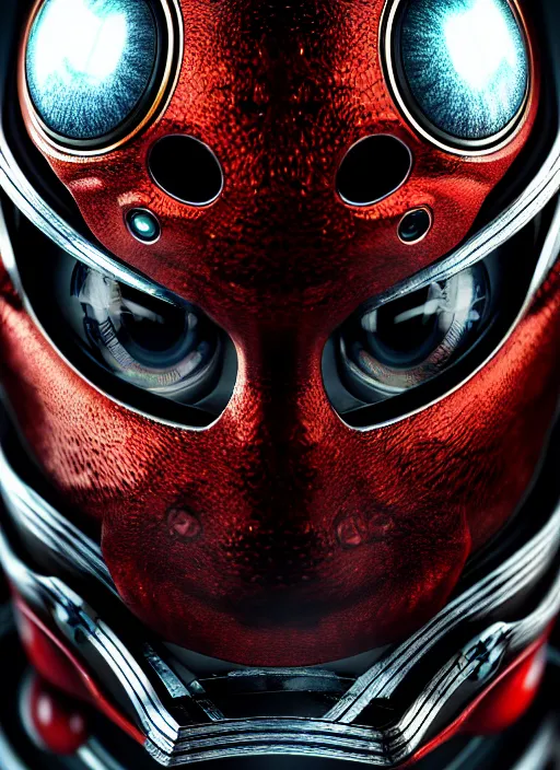 Image similar to japan kamen rider with oval eyeballs, intricate detail, royo, whealan, giger, klimt, hd, octane render, unreal engine,