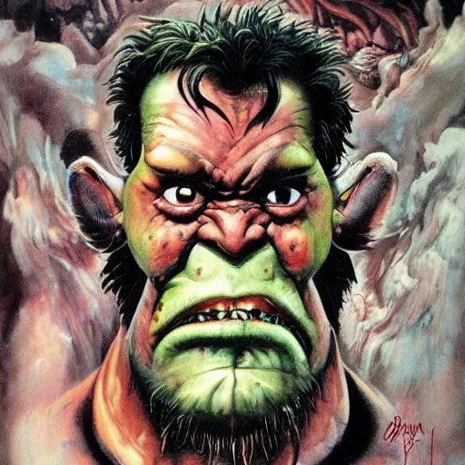 Image similar to grinning grimpunk vile reprobate portrait portrait Cyclops Cyclops Cyclops Polyphemus Ogre with tombow frank frazetta alexandre briclot Dave Dorman splatterpaint