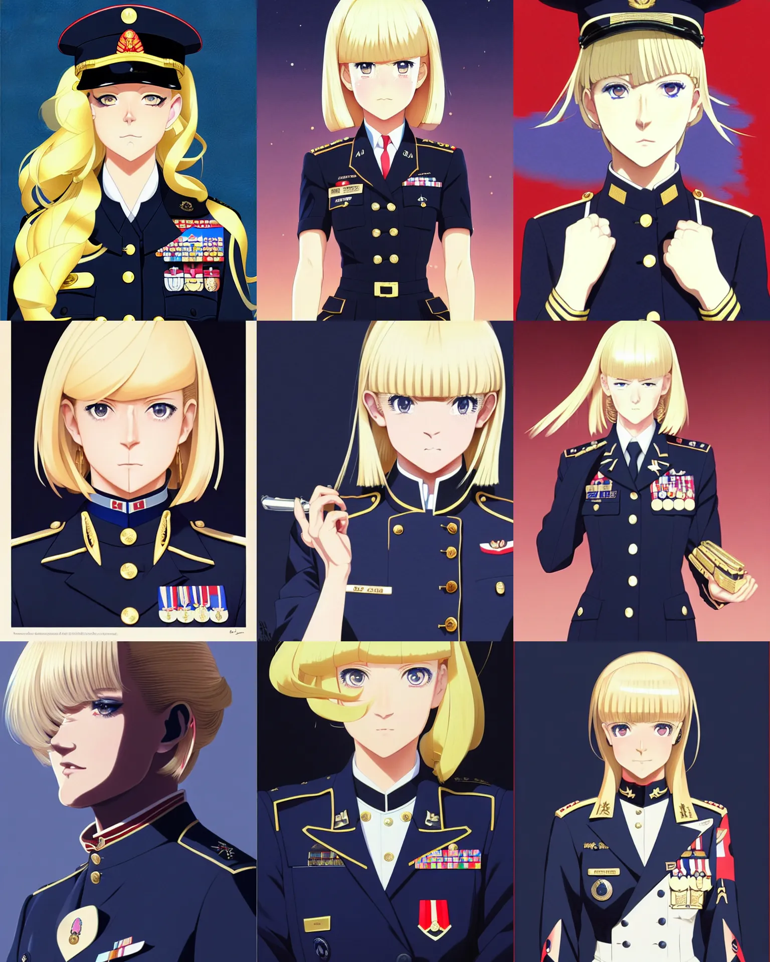 Prompt: A blonde woman in a navy blue military dress uniform || very anime, fine-face, pretty face, magic leather armor, realistic shaded Perfect face, fine details. Anime. realistic shaded lighting poster by Ilya Kuvshinov katsuhiro otomo ghost-in-the-shell, magali villeneuve, artgerm, Jeremy Lipkin and Michael Garmash and Rob Rey