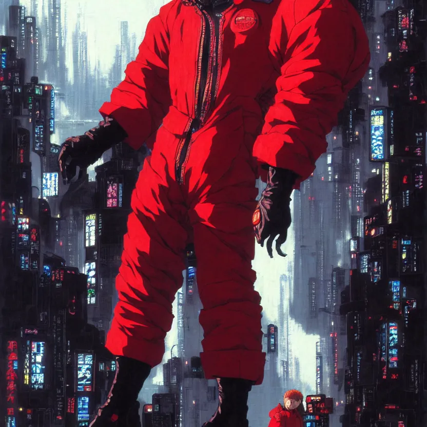 Image similar to portrait of kaneda with jacket from akira | anime, matte painting, perfect detailed face anime art, dystopian megacity neo - tokyo akira, shaded perfect, fine details. realistic shaded lighting anime manga artwork by katsuhiro otomo, akira, artgerm, jeremy lipkin and michael garmash and rob rey