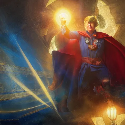 Prompt: donald trump as doctor strange, radiant light, caustics, heroic, bright iridescent light, by gaston bussiere, bayard wu, greg rutkowski, maxim verehin