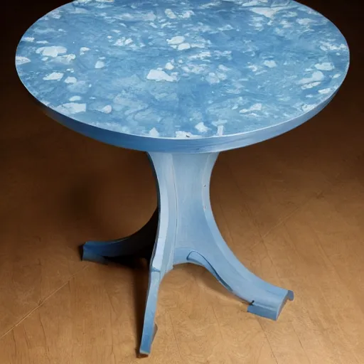 Prompt: a blue cystal in the wood table