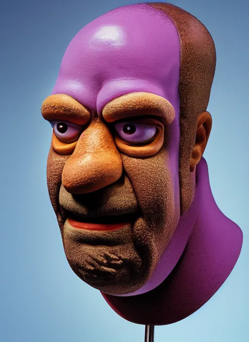 Image similar to platon closeup photograph of homer simpson in a purple suit, photorealistic, studio lighting, ektachrome, detailed, intricate, face detail