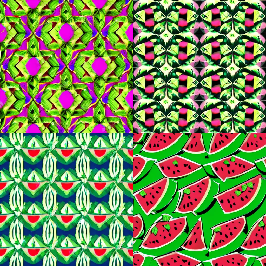 Prompt: A pattern of symmetrical watermelons, isometric art