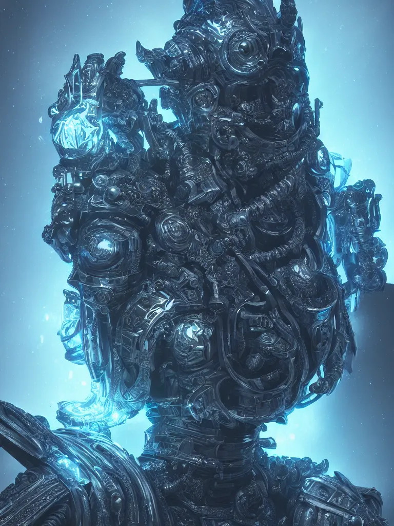 Prompt: hyper - realistic ultra - detailed 3 d render of a cyberpunk lich king by gleb alexandrov and beeple, intricate, octane render, unreal engine, ray tracing, trending on artstation