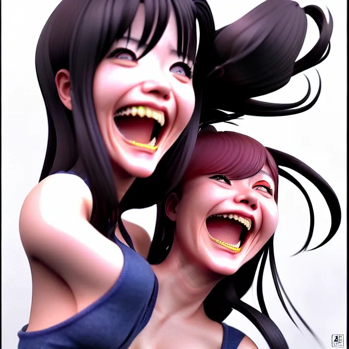 Image similar to portrait of the popular girl laughing at the viewer, by katsuhiro otomo, yoshitaka amano, nico tanigawa, and artgerm rendered with 3 d effect.