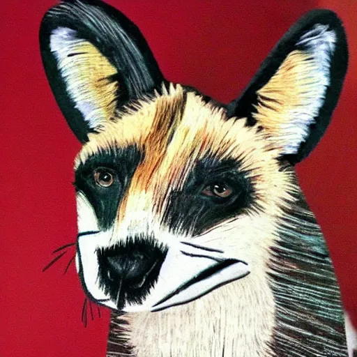 Prompt: african wild dog fursuit head in the style of van gogh