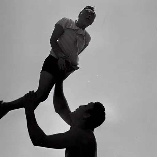 Image similar to atomic bomb being dropped on man looking up