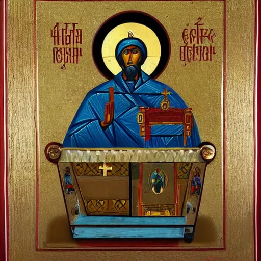 Prompt: russian orthodox icon showing wall-e robot
