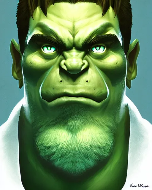 Image similar to « a portrait of a muscular green orc, a character portrait by paul kelpe, reddit contest winner, sots art, ilya kuvshinov, 2 d game art, parallax »