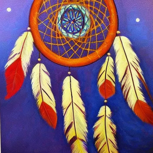 Image similar to dreamcatcher, nature, native american art, peaceful, beautiful, oil painting