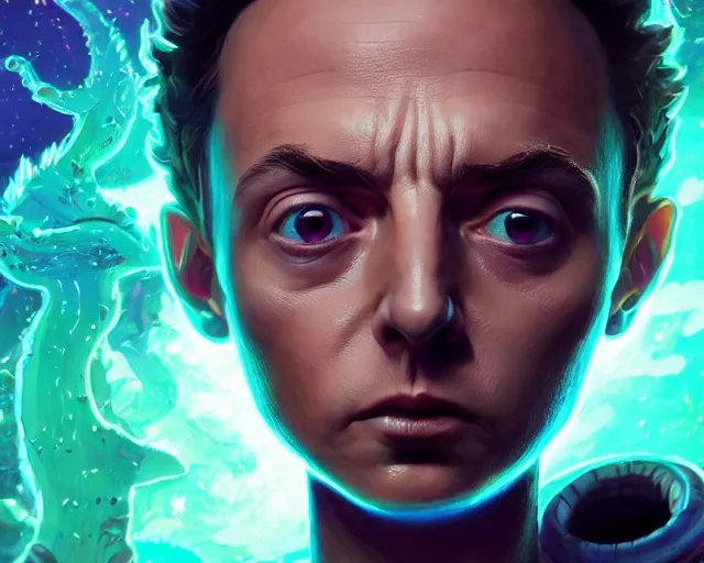 Image similar to fantasy portrait of morty from rick & morty, intricate abstract. intricate artwork, by greg rutkowski, wlop, beeple, dan mumford. concept art, octane render, trending on artstation, greg rutkowski very coherent symmetrical artwork. cinematic, key art, hyper realism, high detail, octane render, 8 k, iridescent accents