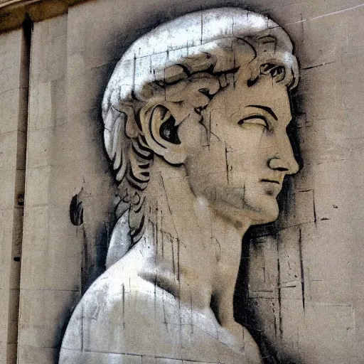 Image similar to graffiti of michelangelo's david, stencil