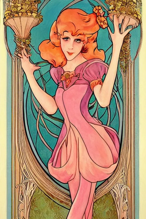 Image similar to beautiful art nouveau painting of princess peach