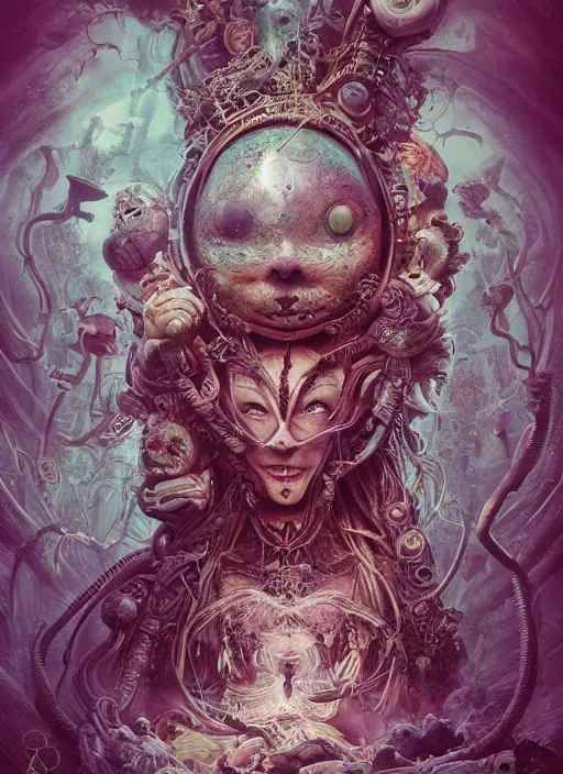 Prompt: alice in wonderland, polynesian god, alien, highly detailed, cinematic, 8 k, by megan duncanson, benjamin lacombe, adrian borda, stanley artgermm, tom bagshaw, craig mullins, carne griffiths, ayami kojima, beksinski, giger, trending on deviantart, hyper detailed, horror, full of colour