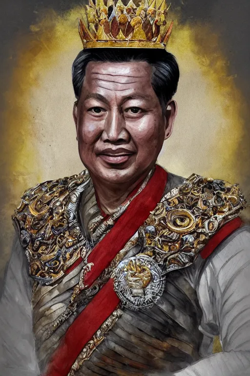 Prompt: from https : / / images. app. goo. gl / m 2 me 1 jcqzqfwpm 9 j 8! dream, full body portrait of king ramkhamhaeng the great, leather armor, tai ethnic group leader, emotional movement in the battle, highly detailed, digital painting, watercolor, artstation, concept art, smooth, sharp focus, illustration