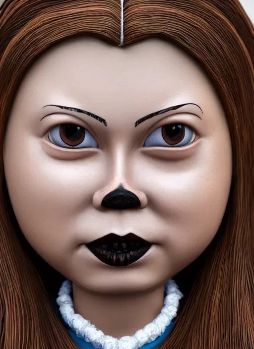 Prompt: closeup face profile portrait of tin toy greta thunberg as a gothic vampire, bikini, depth of field, zeiss lens, detailed, symmetrical, centered, fashion photoshoot, by nicoletta ceccoli, mark ryden, lostfish, breathtaking, 8 k resolution, extremely detailed, beautiful, establishing shot, artistic, hyperrealistic, octane render