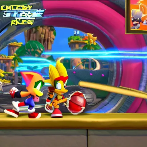 Image similar to crash bandicoot bros kirby super star ultra sonic the hedgehog gta style ratchet and clank