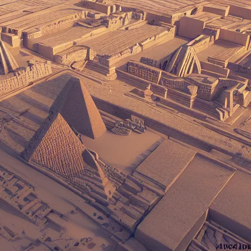 Image similar to an scene of an intricate hyper detailed sphynx in giza, cinematic lighting, bird's - eye view