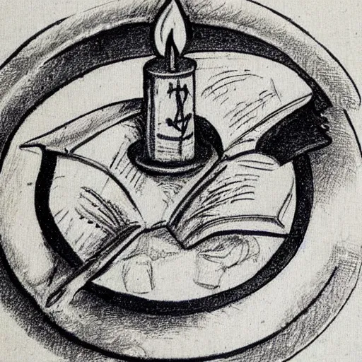 Image similar to holy candle magic iconography old book vintage bible occult rune sketch alchemy ink