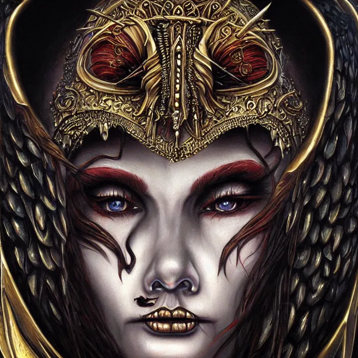 Image similar to close up portrait, goddess of death, by anne stokes, photorealism, highly detailed