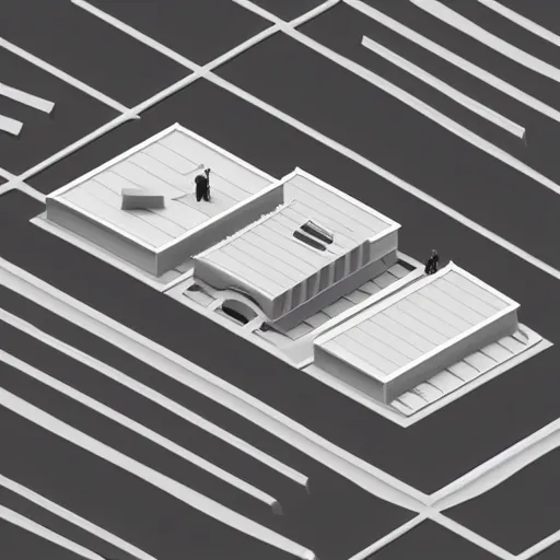 Prompt: isometric diorama of a building, architecture, single tile , 3 D render , top down view