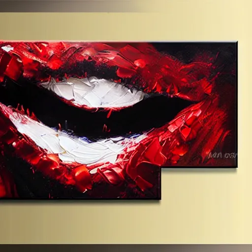 Prompt: abstract oil painting black demon red eyes red mouth, wings,, 8 k, high quality, highly realistic photo realistic