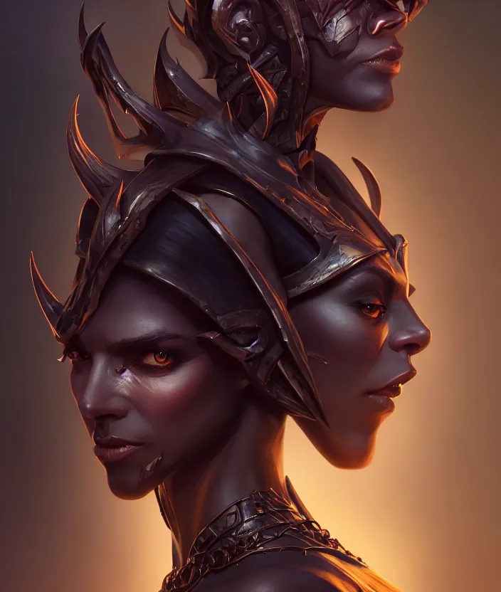 Image similar to a portrait of a dark elf, hyper detailed, digital art, trending in artstation, cinematic lighting, studio quality, smooth render, artgerm, joshua middleton, rafael albuquerque, unreal engine 5 rendered, octane rendered, art style by klimt and nixeu and ian sprigger and wlop and krenz cushart