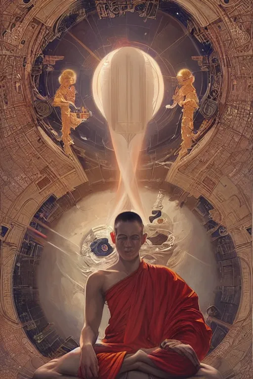 Image similar to space, buddhism, taoism, painting by greg rutkowski, j. c. leyendecker, artgerm