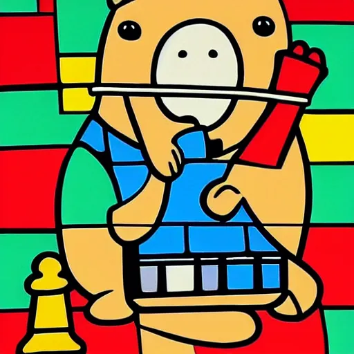 Image similar to capybara holding a chess pawn, by romero brito