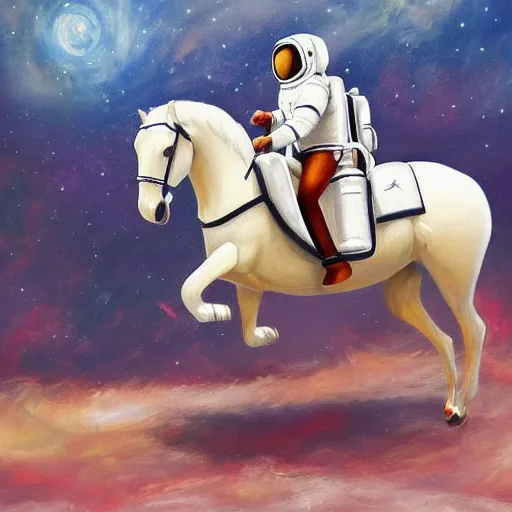 Image similar to an astronaut riding a horse, photorealistic painting